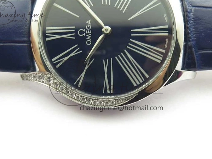 0412 Ladies’ De Ville Trésor Diamond Blue Dial Blue Fabric Watch OXF 1:1 Best Edition Swiss Quartz Upgraded 7892